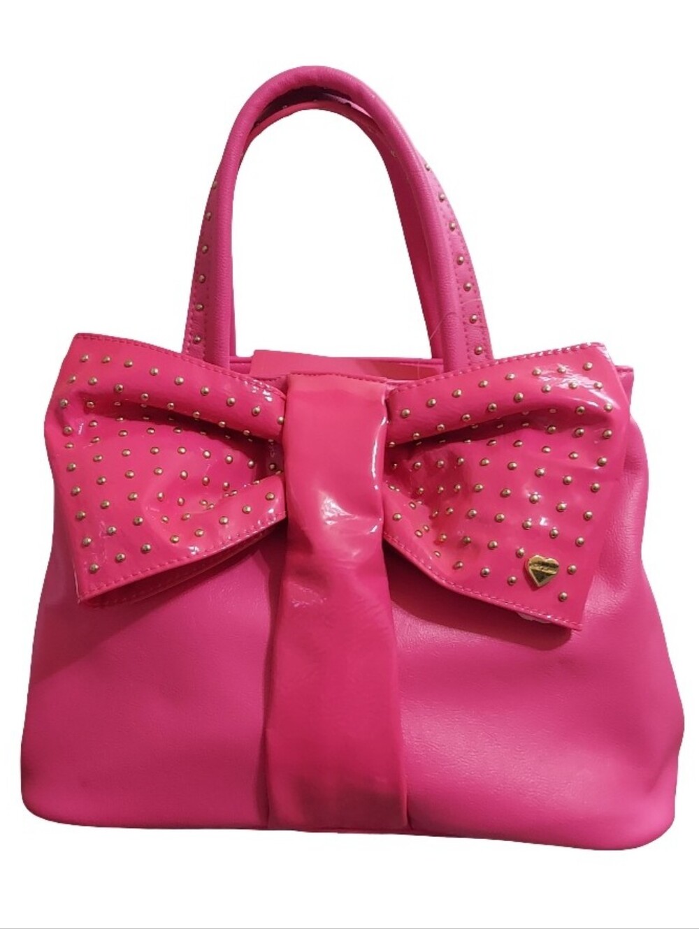 Betsey Johnson Studded Fuschia Bow Tie Shopper Satchel
